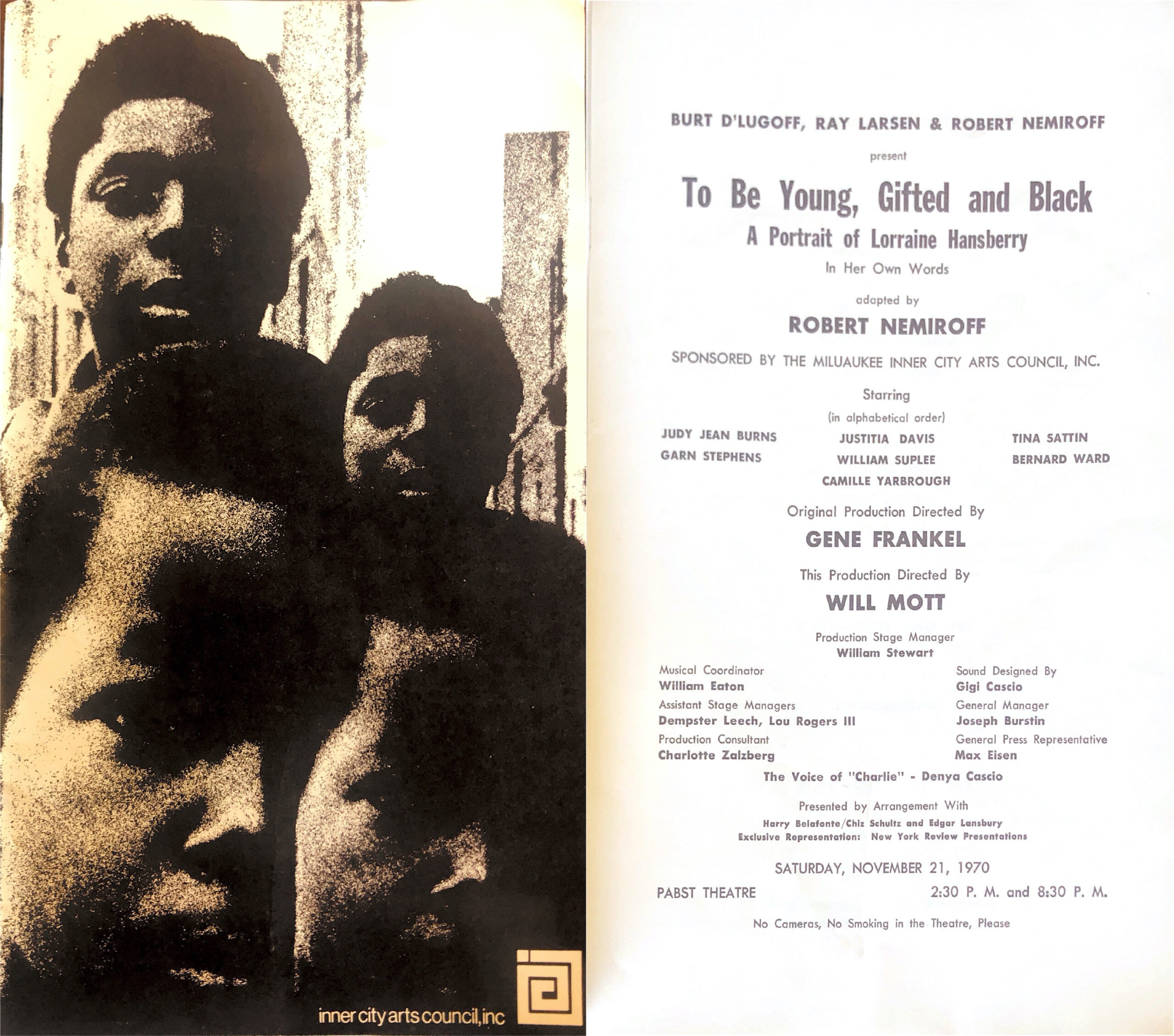 A program from a 1970 performance of To Be Young, Gifted and Black at the Inner City Arts Council