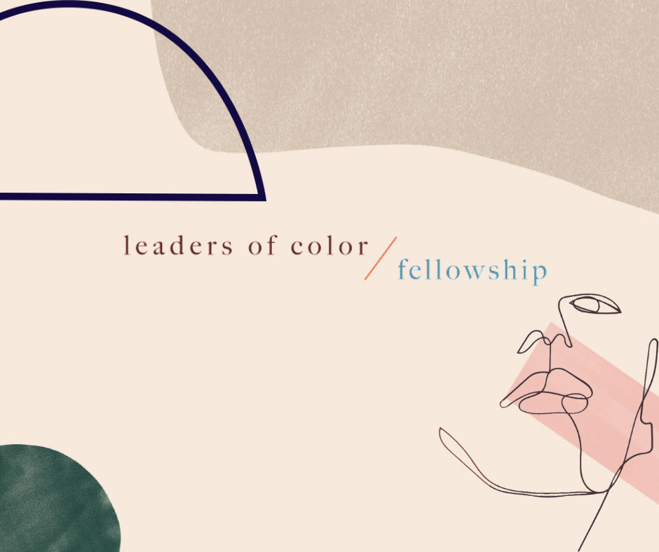 A graphic with an illustrated face and a logo that reads Leaders of Color Fellowship