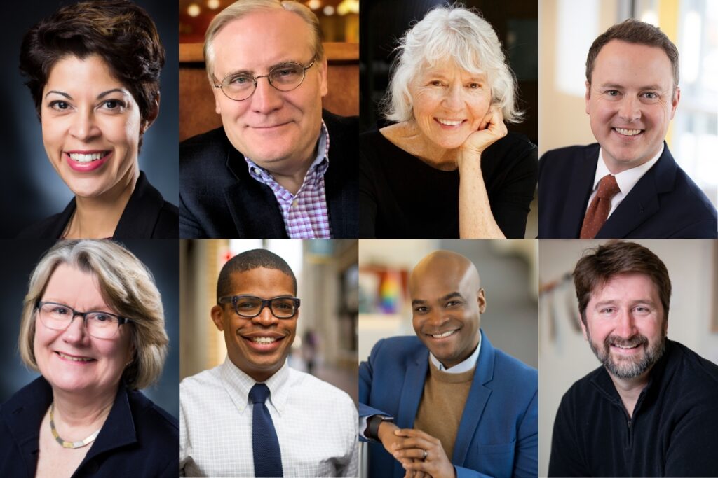 A collage of the headshots of Arts Midwest's eight new Emeritus Board members.