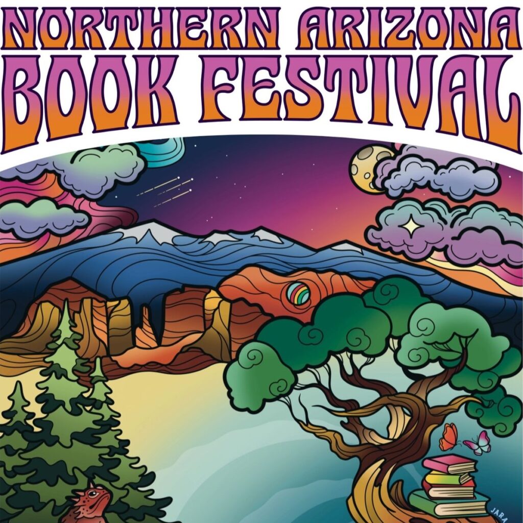 A poster of colorful wildlife with text that reads Northern Arizona Book Festival