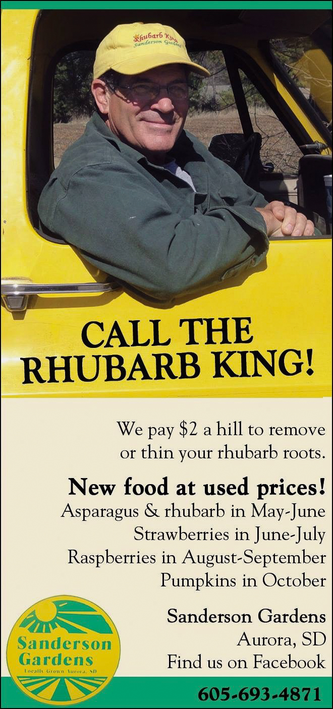 A cutting of a newspaper advertisement showing a person sitting inside a yellow truck with text that reads 'call the rhubarb king.'