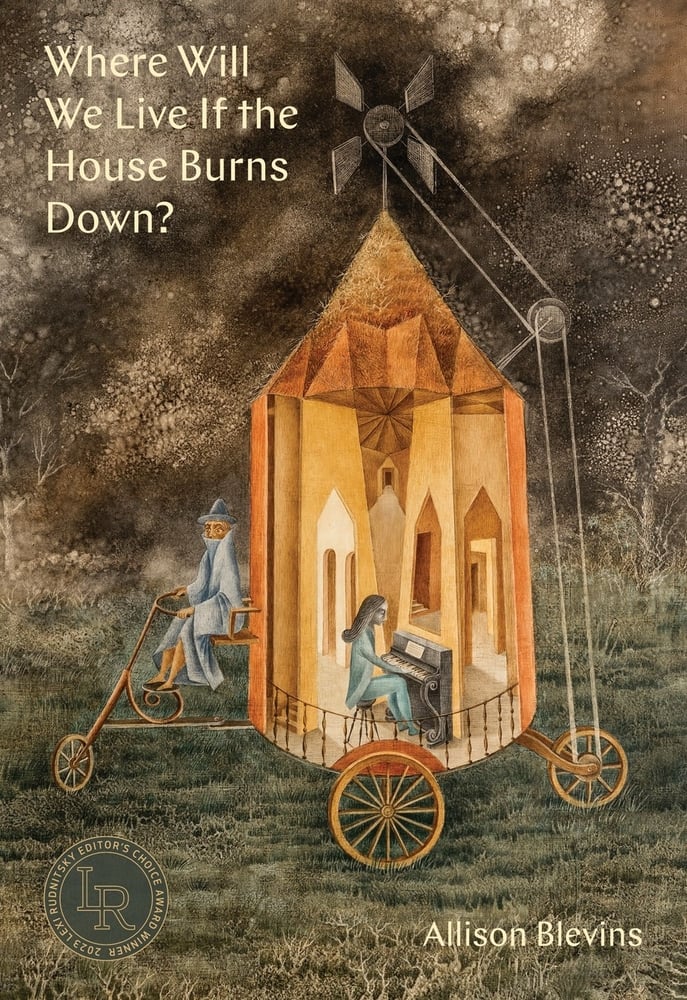 Illustrated cover featuring a small, wheeled house shaped like a pencil, with two figures inside—one playing a piano—set against a textured, earthy background. The title appears at the top, with the author’s name, Allison Blevins, at the bottom.