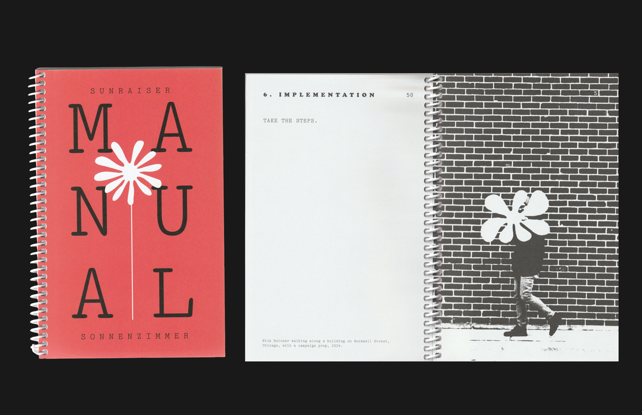 A scanned image of a spiral-bound book cover and a page spread